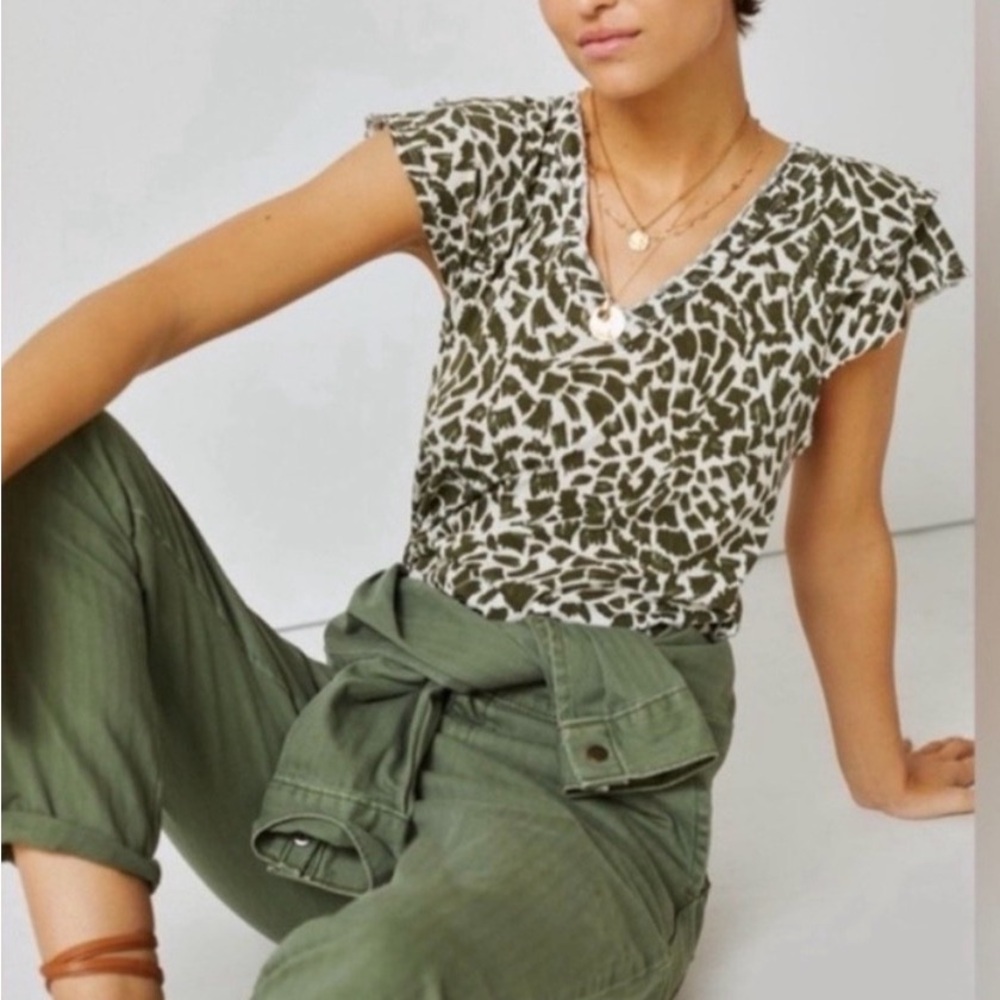 Maeve V-Neck Flounce Sleeve Tee